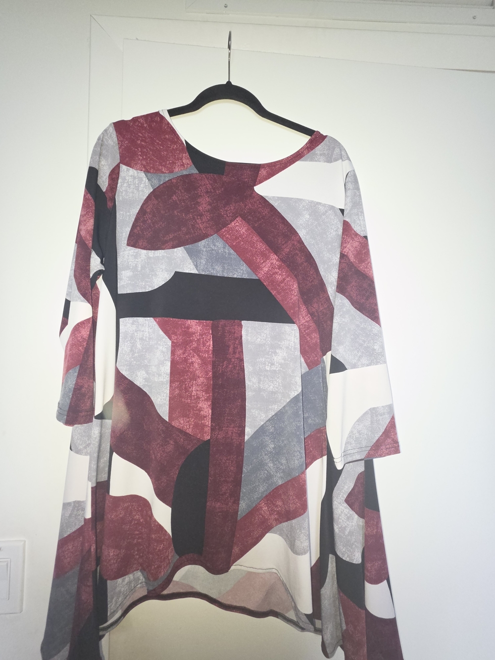 Alfani Abstract Print Bell Sleeve Tunic - Burgundy, Gray, Black, Cream